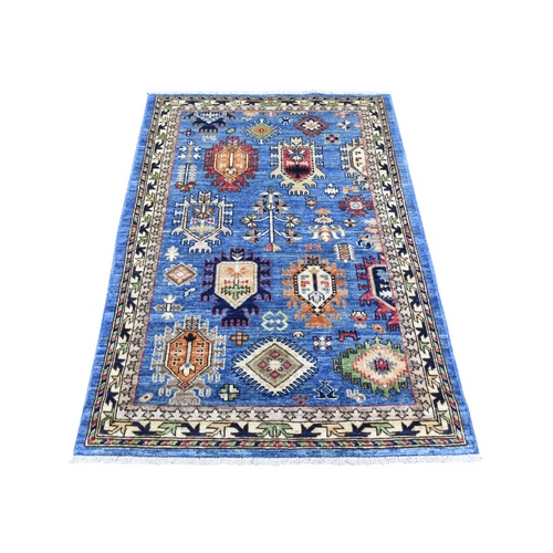 Bayern Blue, Soft Wool Hand Knotted, Afghan Ersari with Geometric Gul Motifs, Soft and Lush Pile Natural Dyes, Oriental Rug