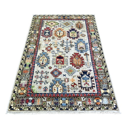 Silver Gray, Afghan Ersari with Geometric Gul Motifs, Soft and Lush Pile Natural Dyes, Shiny Wool Hand Knotted, Oriental Rug
