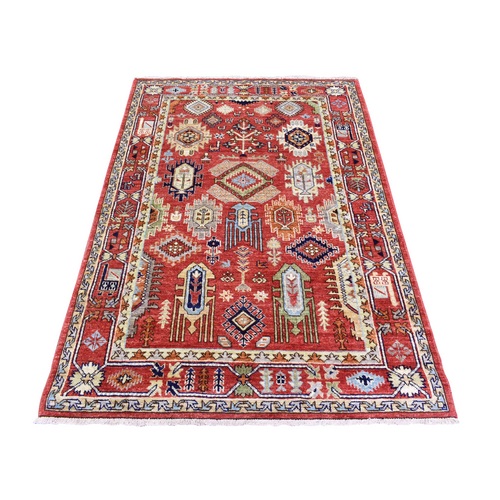 Prismatic Red, Soft and Lush Pile Vegetable Dyes, Soft Wool Hand Knotted, Afghan Ersari with Geometric Gul Motifs, Oriental Rug