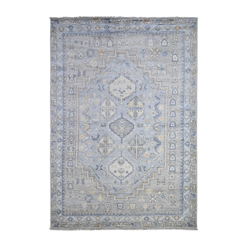 Silver Gray, Anatolian Village Inspired with Geometric Design Natural Dyes, Soft and Shiny Wool Pile Hand Knotted, Oriental Rug
