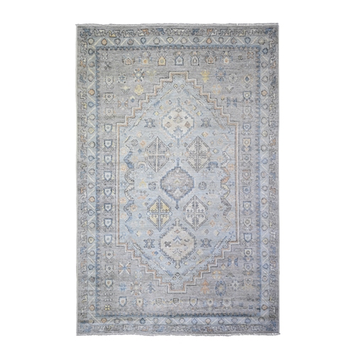 Cadet Gray, Extra Soft Wool Hand Knotted, Anatolian Village Inspired with Geometric Design Natural Dyes, Oriental Rug