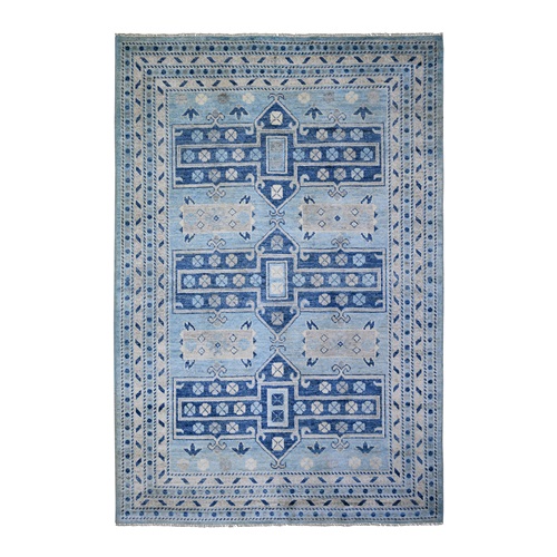 Light Blue, Soft Wool Hand Knotted, Anatolian Village Inspired with Large Elements Design Natural Dyes, Oriental Rug