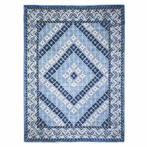 Little Boy Blue, Anatolian Village Inspired with Repetitive Geometric Pattern Natural Dyes, Soft and Shiny Wool Hand Knotted, Oriental Rug