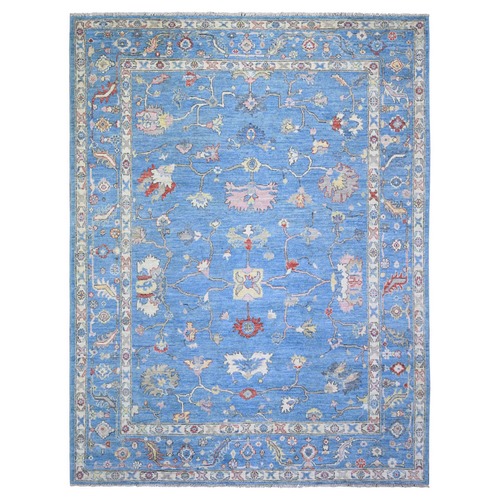 Little Boy Blue, Afghan Angora Oushak with All Over Vines and Motifs Natural Dyes, Soft Wool Hand Knotted, Oriental Rug