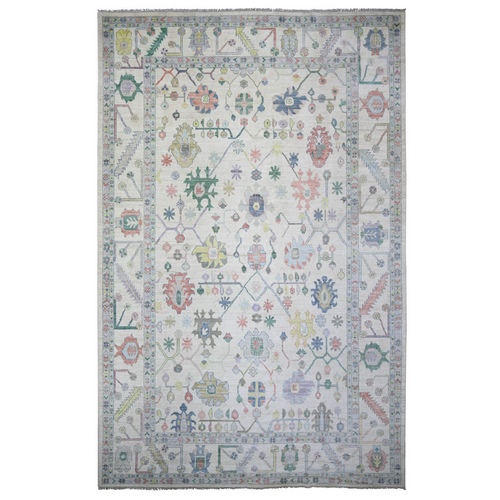 Alabaster White, Afghan Angora Oushak, with Printed flowers, Natural Dyes, Extra Soft Wool, Hand Knotted, Oversized, Oriental Rug

