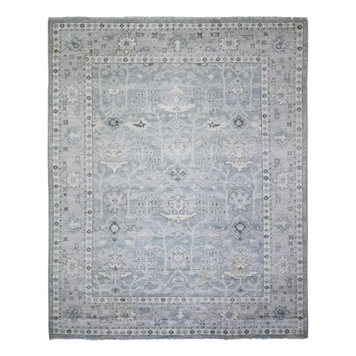 Space Gray, Extra Wool Hand Knotted, Afghan Angora Oushak with All Over Design, Oriental Rug