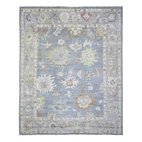 Cadet Gray, Hand Knotted Extra Soft Wool, Afghan Angora Oushak with Soft Colors, Oriental Rug