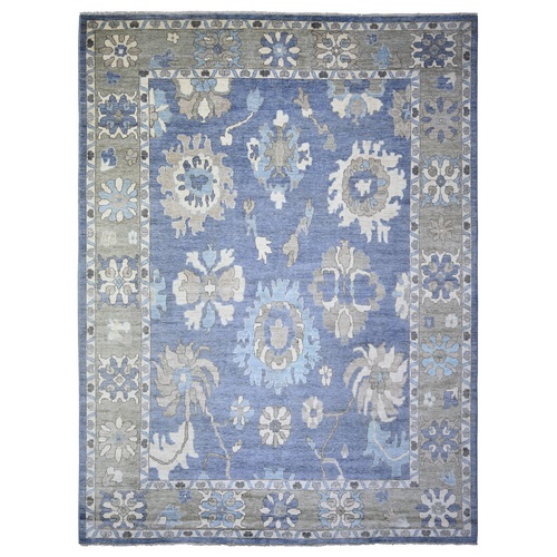 Aegean Blue, Afghan Angora Oushak with Large Motifs Natural Dyes, Pure Wool Hand Knotted, Oriental Rug