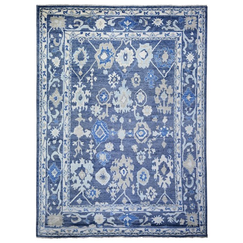 Glaucous Blue, Afghan Angora Oushak with Floral Pattern, Natural Dyes, Soft Wool Hand Knotted, Oriental 