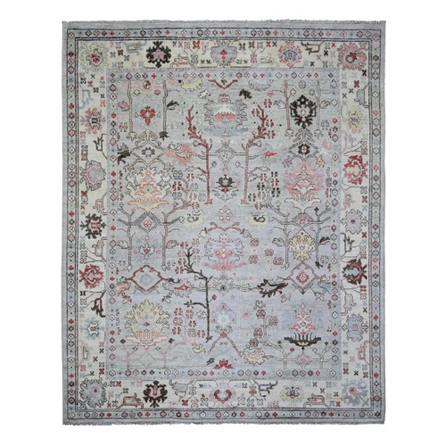 Misty Gray, Afghan Angora Oushak with Pop of Colors Natural Dyes, 100% Wool Hand Knotted, Oriental Rug