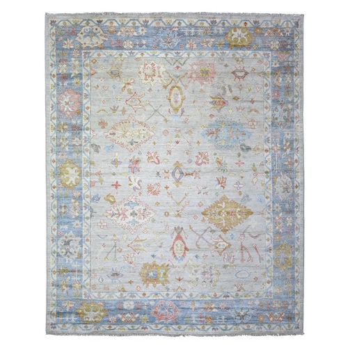 Gentle Gray, Afghan Angora Oushak with Colorful Pattern Natural Dyes, Soft Wool Hand Knotted Oriental Rug