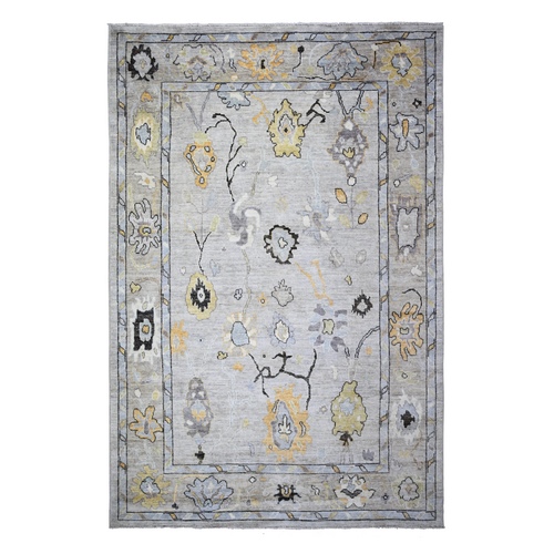 Cloud Gray, Afghan Angora Oushak with Soft Colors Natural Dyes, Extra Soft Wool Hand Knotted, Oriental Rug