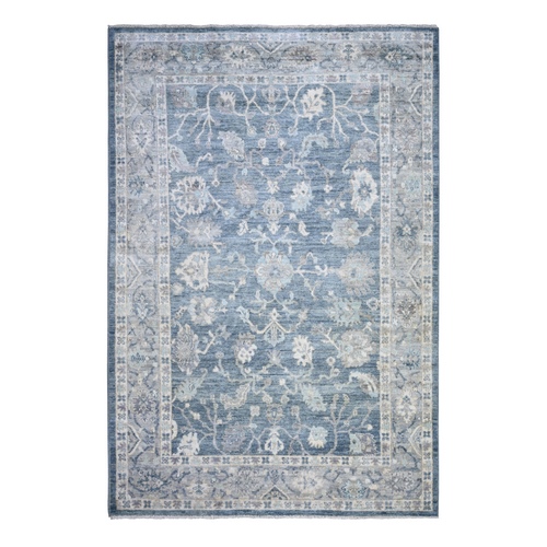 Yonder Blue, Afghan Angora Oushak with All Over Pattern Natural Dyes, Extra Soft Wool Hand Knotted, Oriental Rug