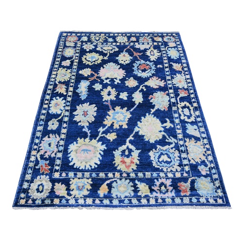 Air Force Blue, Afghan Angora Oushak with Pop Of Colors Natural Dyes, Pure Wool Hand Knotted, Oriental Rug