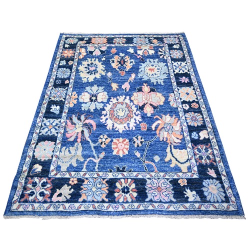 Sapphire Blue, Afghan Angora Oushak with Pop of Color Natural Dyes, 100% Wool Hand Knotted, Oriental Rug