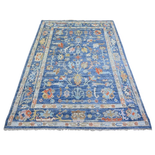 Steel Blue, Natural Dyes Soft Wool, Hand Knotted Afghan Angora Oushak with All Over Design, Oriental Rug