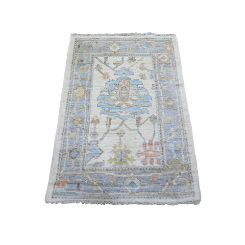 Ivory, Afghan Angora Oushak with Large Floral Motif Natural Dyes, Extra Soft Wool Hand Knotted, Mat Oriental 