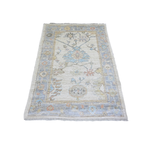 Ivory, Afghan Angora Oushak with Large Floral Motif Natural Dyes, Extra Soft Wool Hand Knotted, Oriental Rug