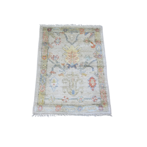 Bone White, Soft Wool Hand Knotted, Afghan Angora Oushak with Colorful Motif Natural Dyes, Mat Oriental 