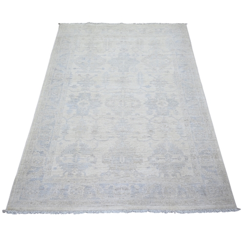 White Wash Peshawar with Floral Motifs Vegetable Dyes, Soft Wool Hand Knotted, Oriental Rug