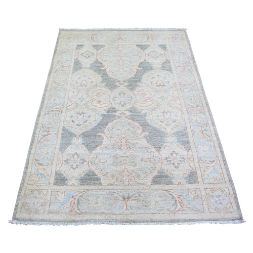 Cloud Gray, Stone Washed Peshawar with Soft Colors Natural Dyes, Extra Soft Wool Hand Knotted, Oriental Rug