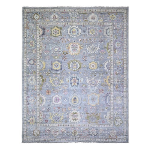 Cloud Gray, Afghan Angora Oushak with All Over Motifs Natural Dyes, Soft Wool Hand Knotted, Oriental Rug