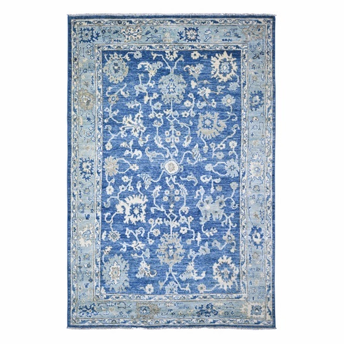 Steel Blue, Hand Knotted Afghan Angora Oushak with All Over Design, Natural Dyes Soft Wool, Oriental Rug