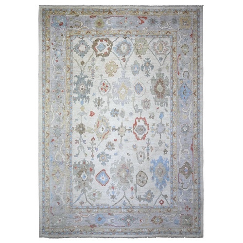 Ivory, Extra Soft Wool Hand Knotted, Afghan Angora Oushak with All Over Motifs Natural Dyes, Oriental Rug