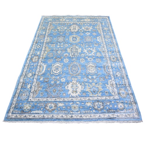 Steel Blue, Afghan Angora Oushak with Soft Colors Natural Dyes, 100% Wool Hand Knotted, Oriental Rug