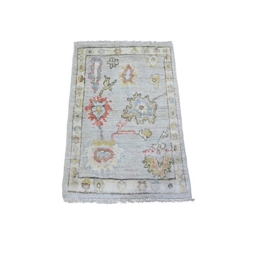 Ivory, Pure Wool, Hand Knotted, Afghan Angora Oushak with Floral Motif Natural Dyes, Mat Oriental Rug