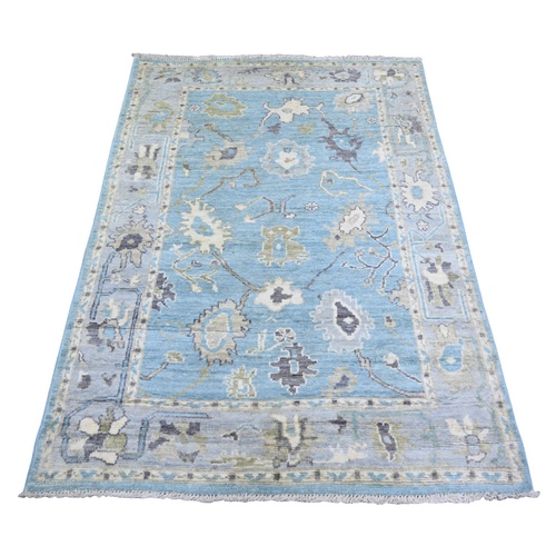 Argentina Blue, Afghan Angora Oushak with Soft Colors Natural Dyes, Pure Wool Hand Knotted, Oriental Rug