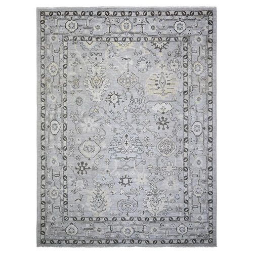Silver Gray, Afghan Angora Oushak with All Over Pattern Natural Dyes, Soft Wool Hand Knotted, Oriental Rug