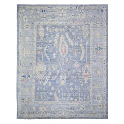 Air Force Blue, Natural Dyes Afghan Angora Oushak with Soft Colors, Soft Wool Hand Knotted, Oriental Rug