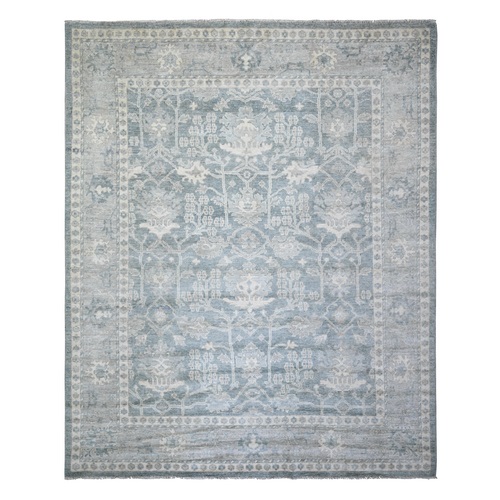 Slate Gray, Natural Dyes Afghan Angora Oushak with All Over Design, 100% Wool Hand Knotted, Oriental Rug 