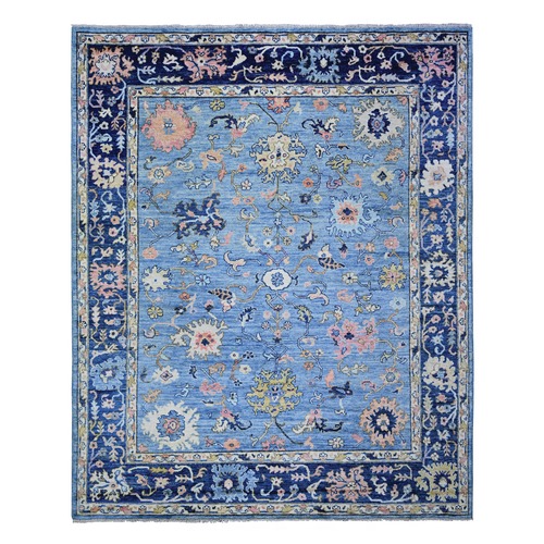 Steel Blue, Afghan Angora Oushak with Soft Colors Natural Dyes, Pure Wool, Hand Knotted, Oriental Rug