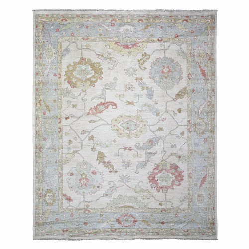 Ivory, Hand Knotted Afghan Angora Oushak with Soft Colors, Natural Dyes 100% Wool, Oriental Rug
