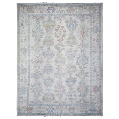 Acadia White, Afghan Angora Oushak with Floral Pattern Natural Dyes, 100% Wool Hand Knotted, Oriental Rug