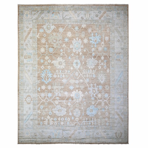 Tan Color, Hand Knotted Afghan Angora Oushak with All Over Pattern, Natural Dyes Soft Wool, Oversized Oriental Rug