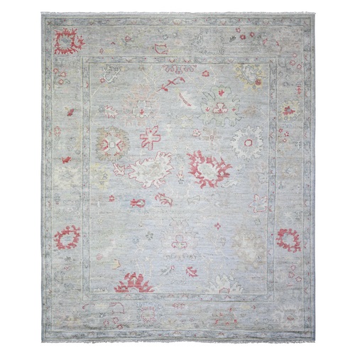 Silver Gray, Natural Dyes Afghan Angora Oushak with Soft Colors, Extra Soft Wool Hand Knotted, Oriental Rug