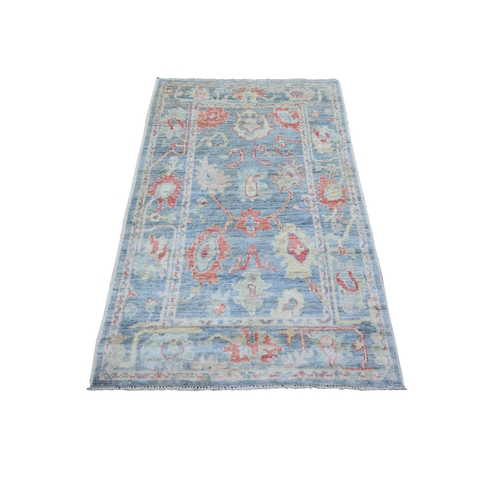 Aegean Blue, Afghan Angora Oushak With All Over Colorful Pattern Natural Dyes, Extra Soft Wool, Hand Knotted, Oriental Rug