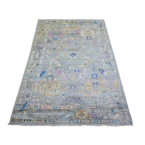 Blue Gray, Afghan Angora Oushak with Soft Colors Natural Dyes, Pure Wool, Hand Knotted, Oriental Rug