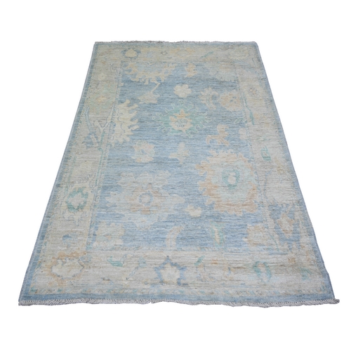 Antique Pewter, Natural Dyes Afghan Angora Oushak with Soft Colors, Wool Hand Knotted Oriental Rug
