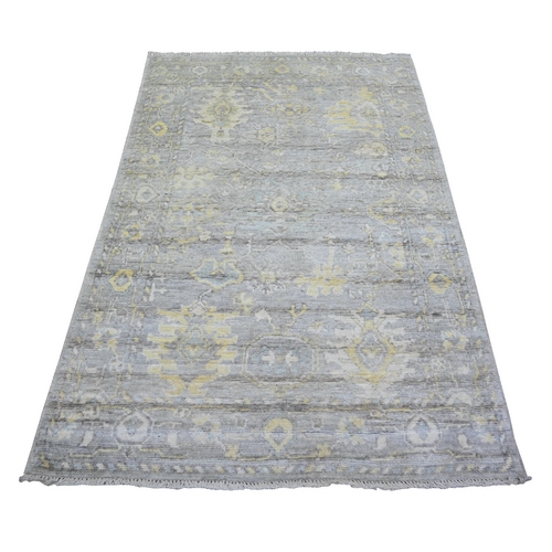 Anvil Gray, Afghan Angora Oushak with All Over Motifs Natural Dyes, Extra Soft Wool Hand Knotted Oriental Rug