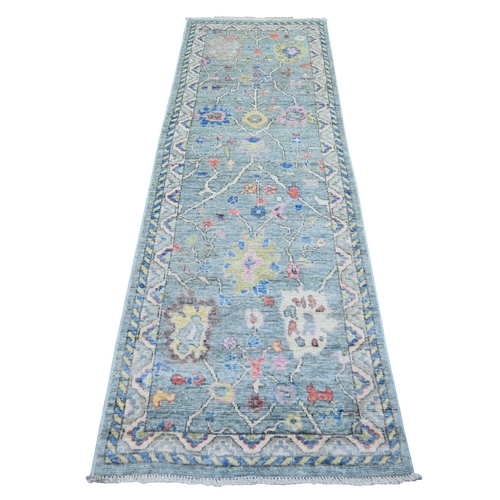 Smoke Gray, Afghan Angora Oushak with All Over Vines Natural Dyes, Pure Wool Hand Knotted, Runner Oriental Rug
