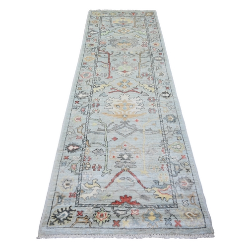 Alice Blue, Afghan Angora Oushak  with Colorful Patterns, Natural Dyes, Pure Wool, Hand Knotted, Runner Oriental Rug