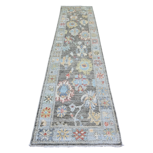 Davy's Gray, Afghan Angora Oushak with Colorful Patterns, Natural Dyes, 100% Wool, Hand Knotted, Runner Oriental Rug