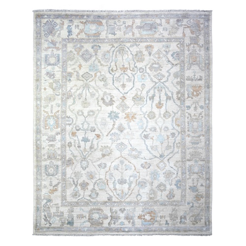 Ivory, Afghan Angora Oushak with All Over Vines Pattern, Natural Dyes, 100% Wool, Hand Knotted, Oriental Rug