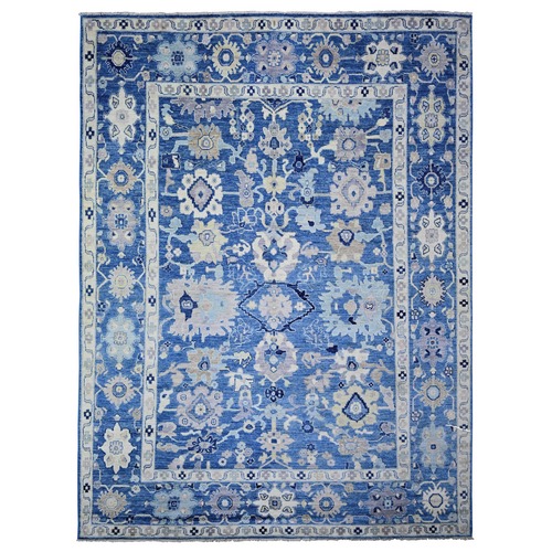 Sapphire Blue, Afghan Angora Oushak with All Over Design, Natural Dyes, Pure Wool, Hand Knotted, Oriental Rug