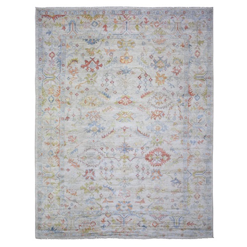 Cream Color, Natural Dyes Afghan Angora Oushak with Faded Colors, Soft Wool Hand Knotted, Oriental Rug