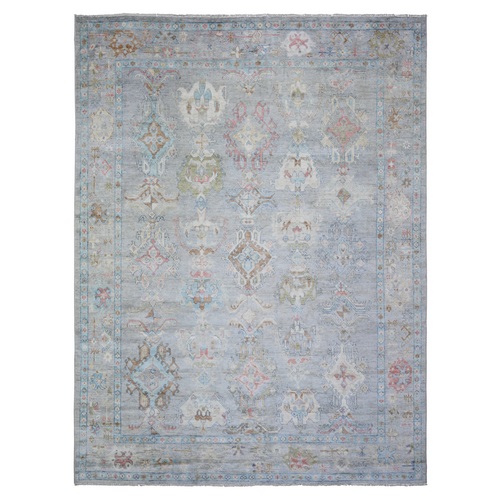 Cloud Gray, Hand Knotted Pure Wool, Natural Dyes Afghan Angora Oushak with Soft Colors, Oriental Rug